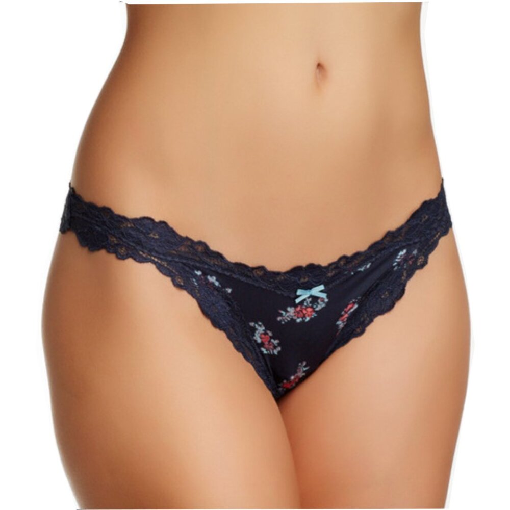 NWT-Intimately Free People Astrid Print Lace Thong, Midnight Combo, Large